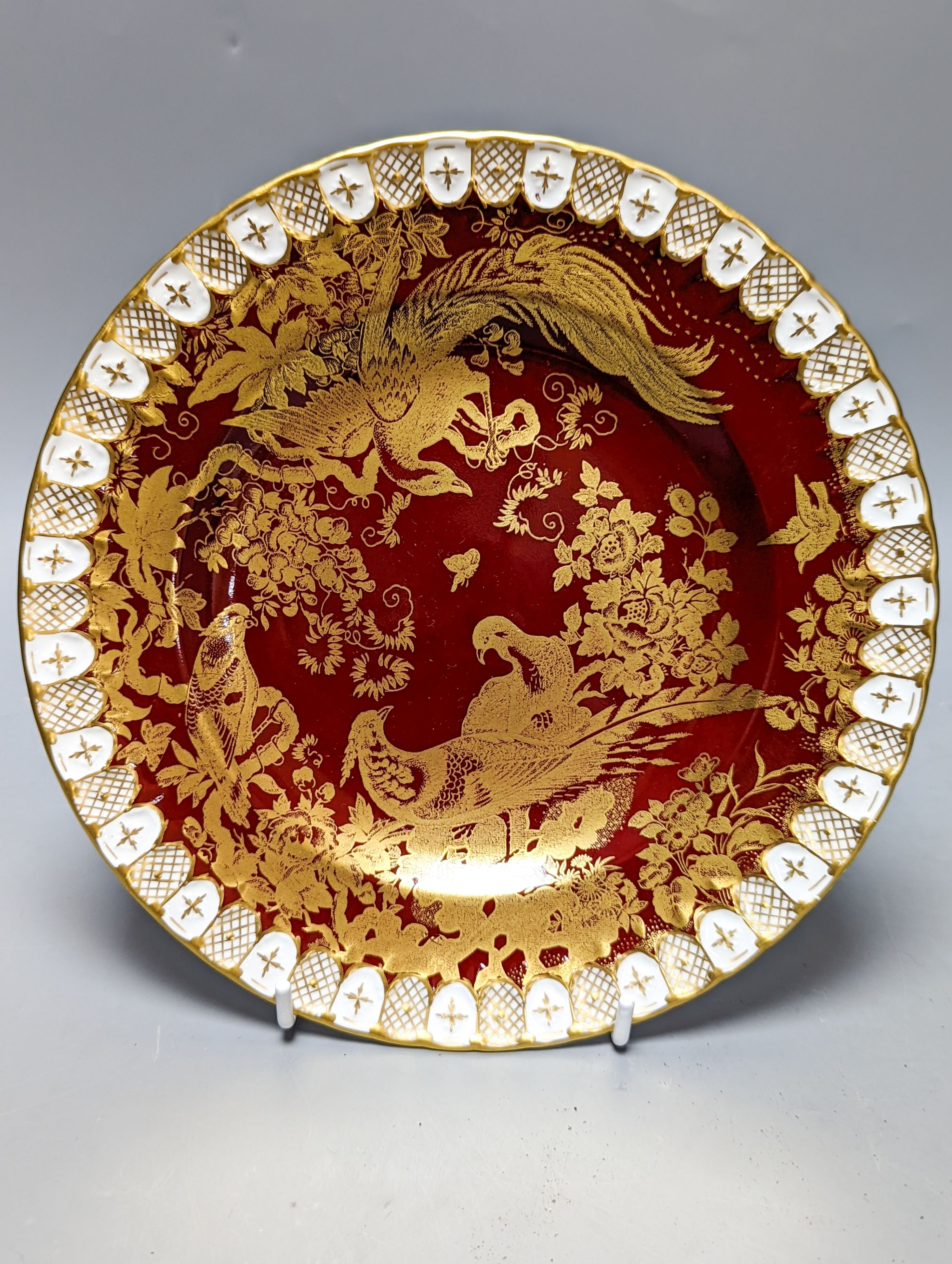 A Rosenthal painted porcelain portrait plate, early 20th century and a Royal Crown Derby gilded pheasant plate 26cm